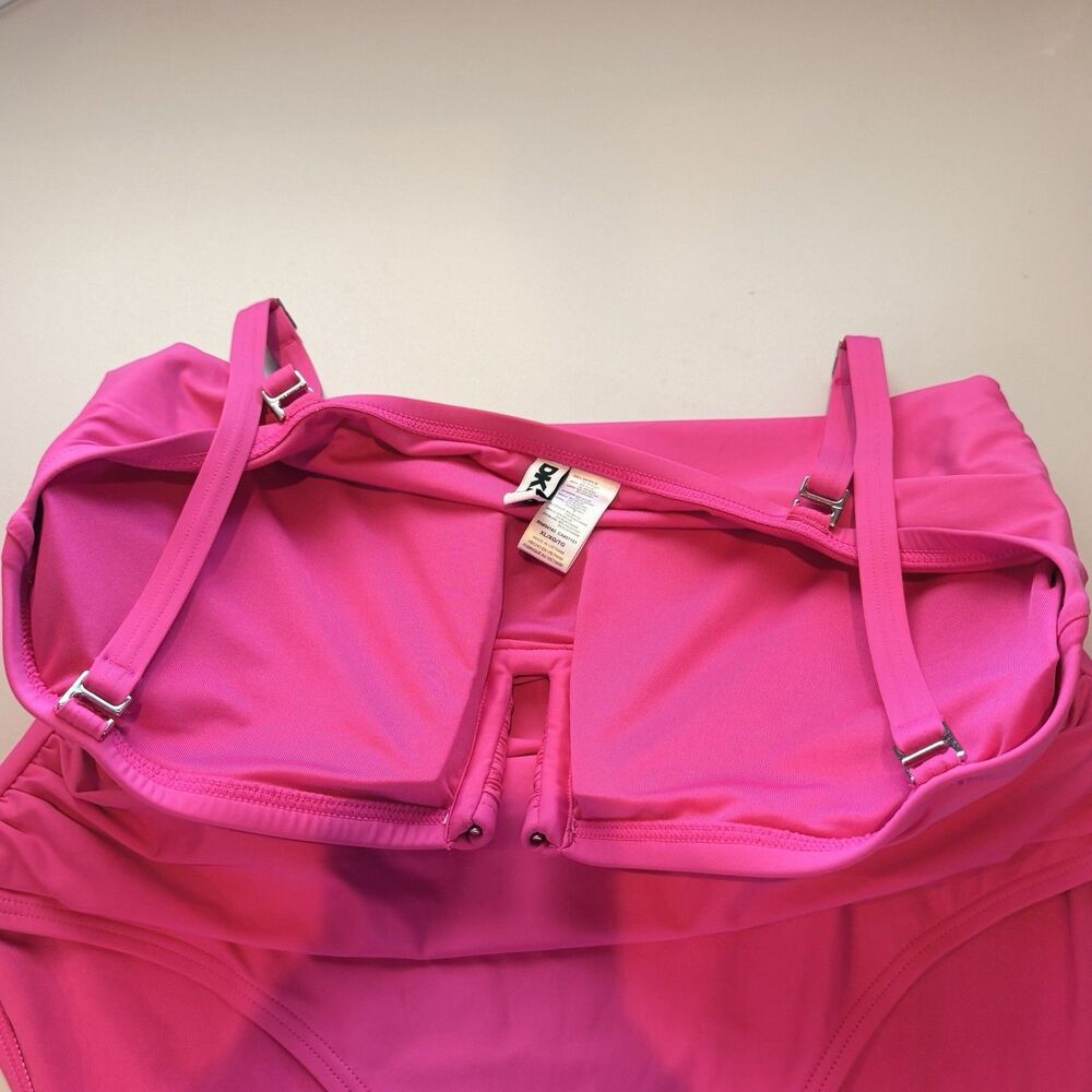 DKNY Hot Pink Ruched One Piece Swimsuit XL Barbiecore Resortwear Tummy Control - Picture 5 of 8